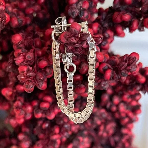 Sterling Silver Box Chain Dangle Earrings-NEW - Picture 10 of 15